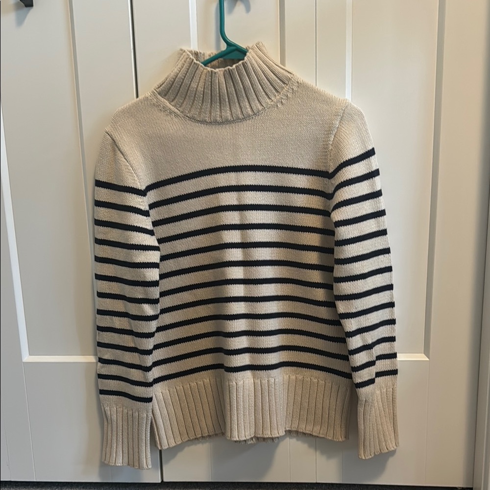 J Crew Striped Cream and Navy Turtleneck Sweater NWT Small